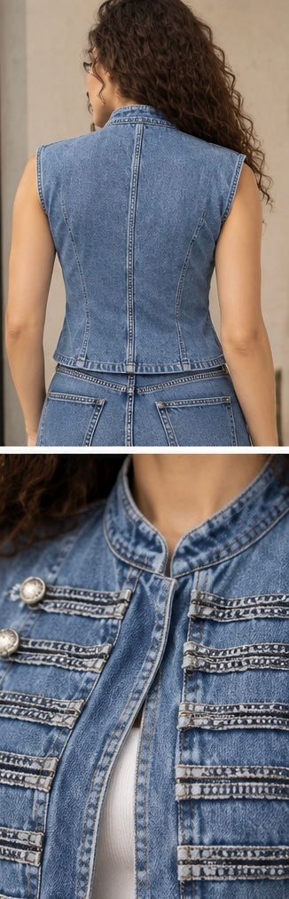 Denim Military Vest – Dark Blue