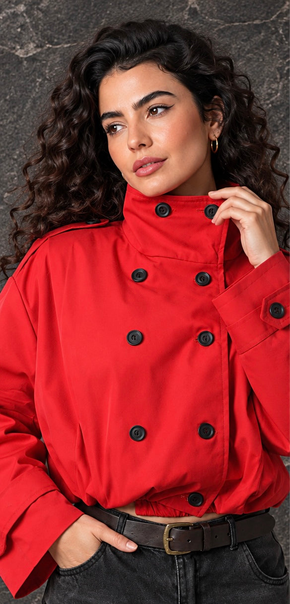 Red Double-Breasted Bomber Jacket