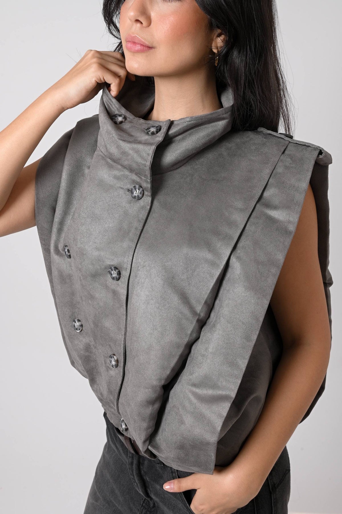 Gray Suede Button Vest