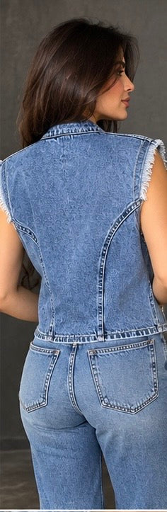 Light Blue Military Denim Vest