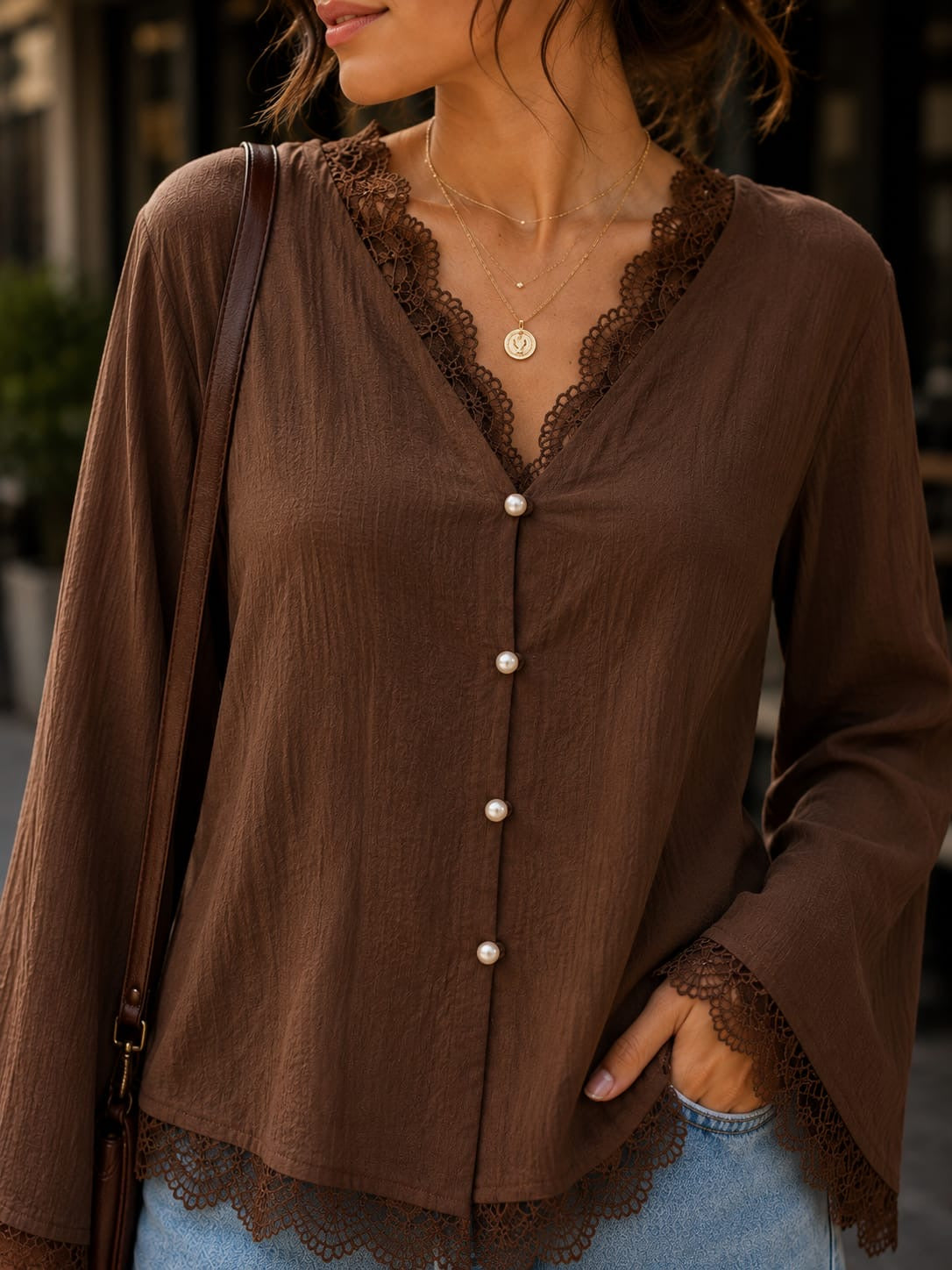 Brown Lace Blush Blouse
