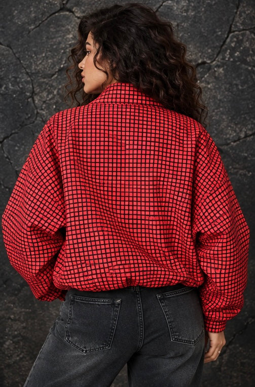 Red Checkered Bomber Jacket