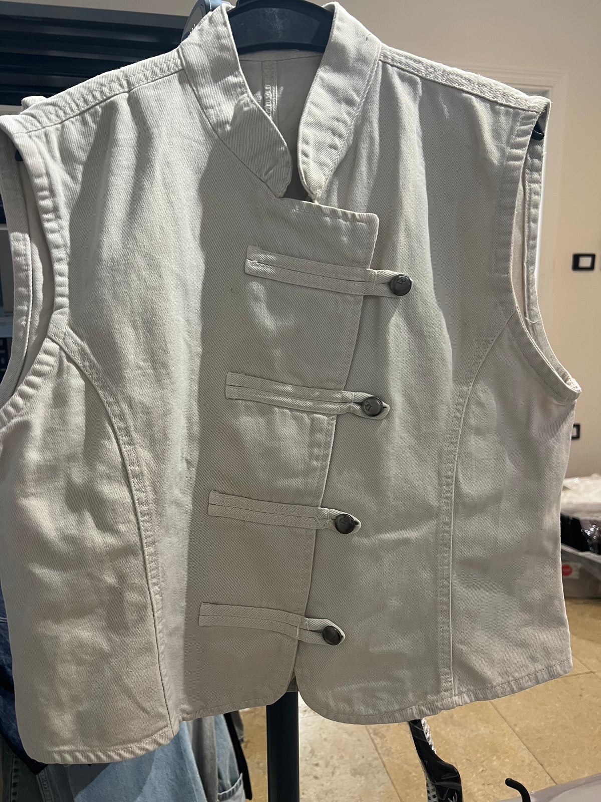 Velora Denim Utility Vest – Beige