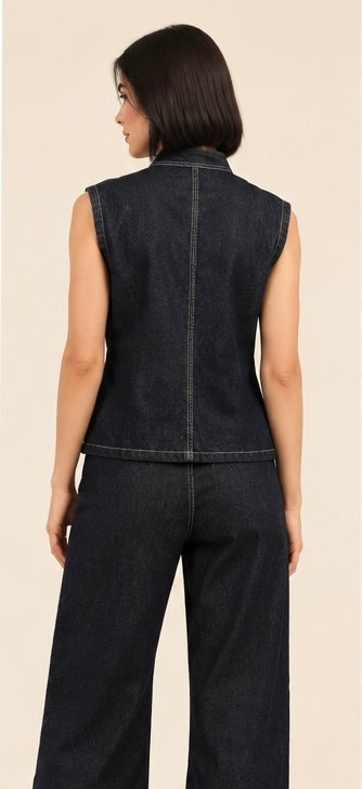 Dark Blue Denim Button Vest