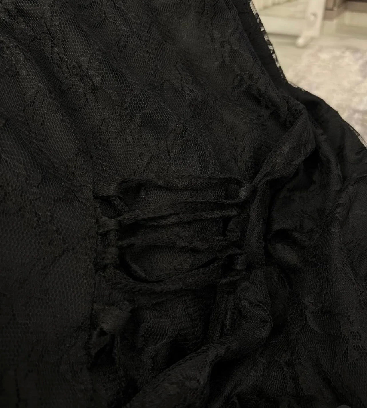 Black Elegant Lace Trim Button Blouse
