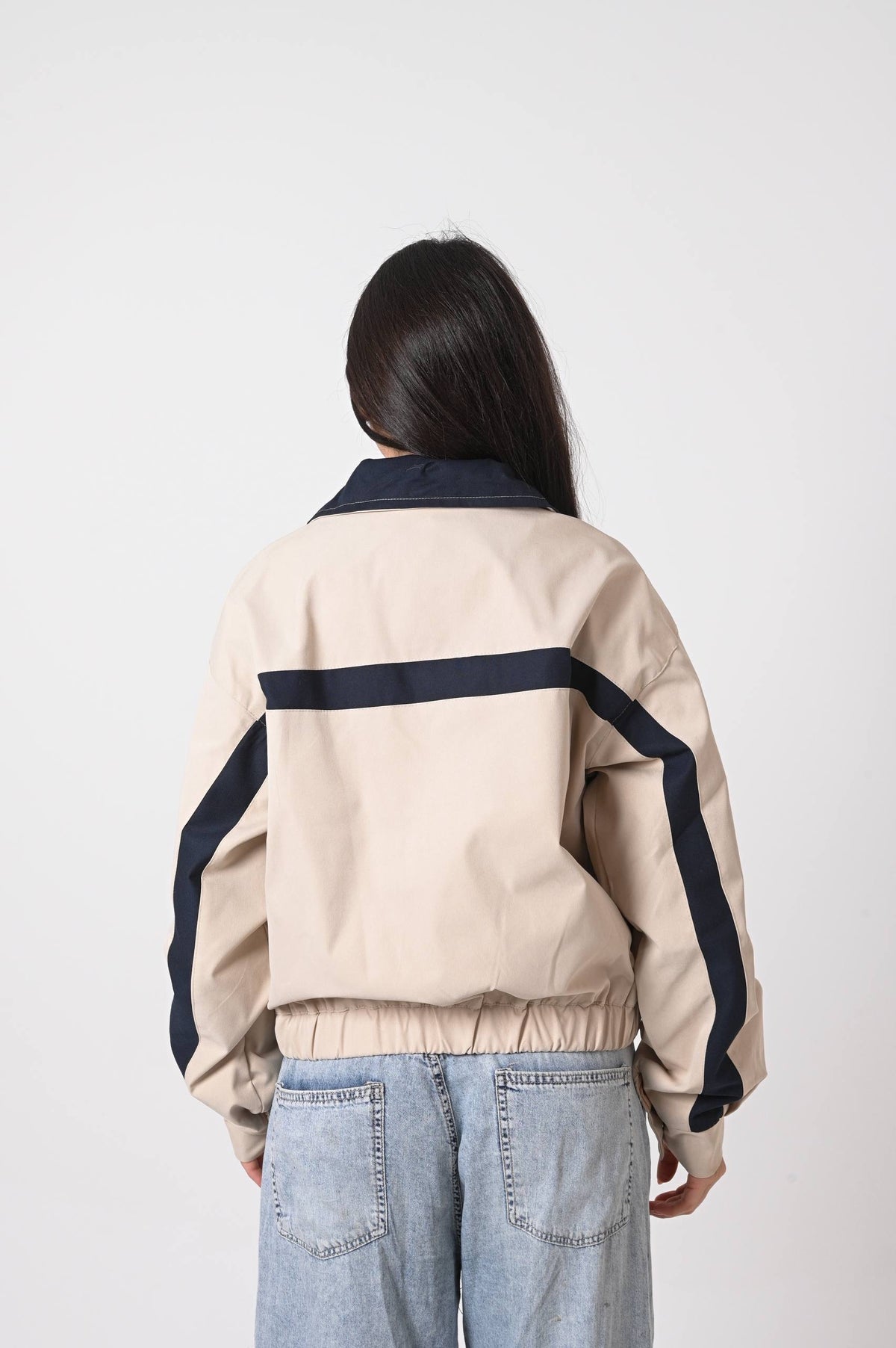 Beige & Navy Contrast Stripe Jacket