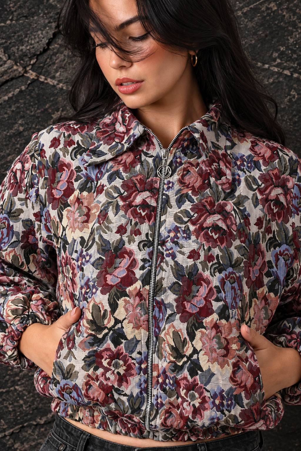 Floral Jacquard Bomber Jacket
