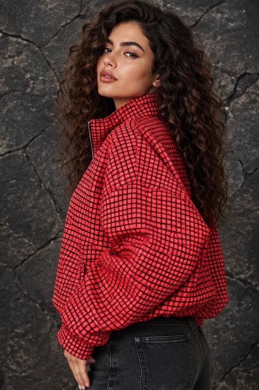 Red Checkered Bomber Jacket