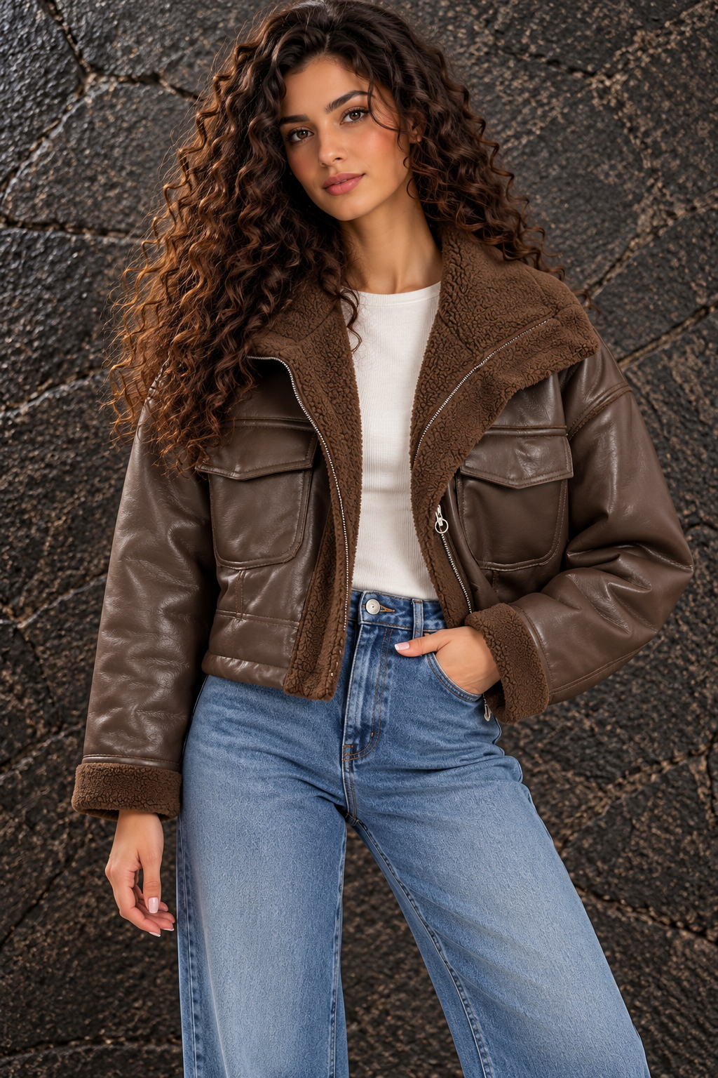 Chocolate Shearling Leather Jacket