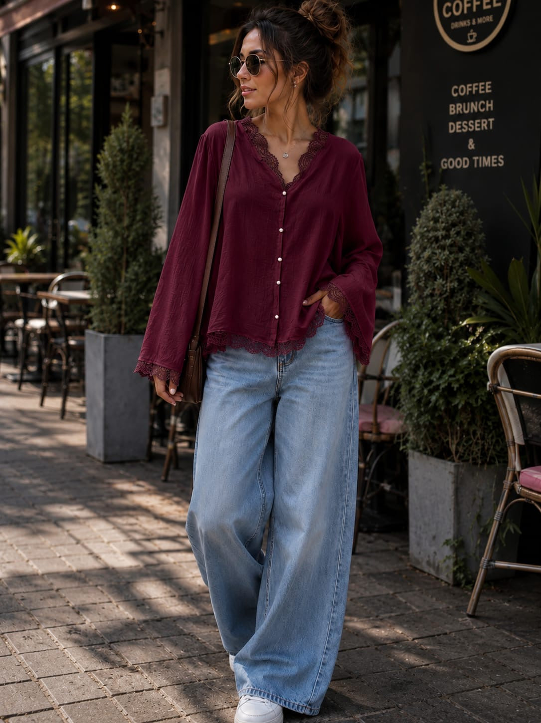 Burgundy Lace Blush Blouse
