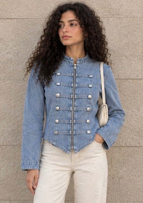 Light Wash V-Point Denim Jacket