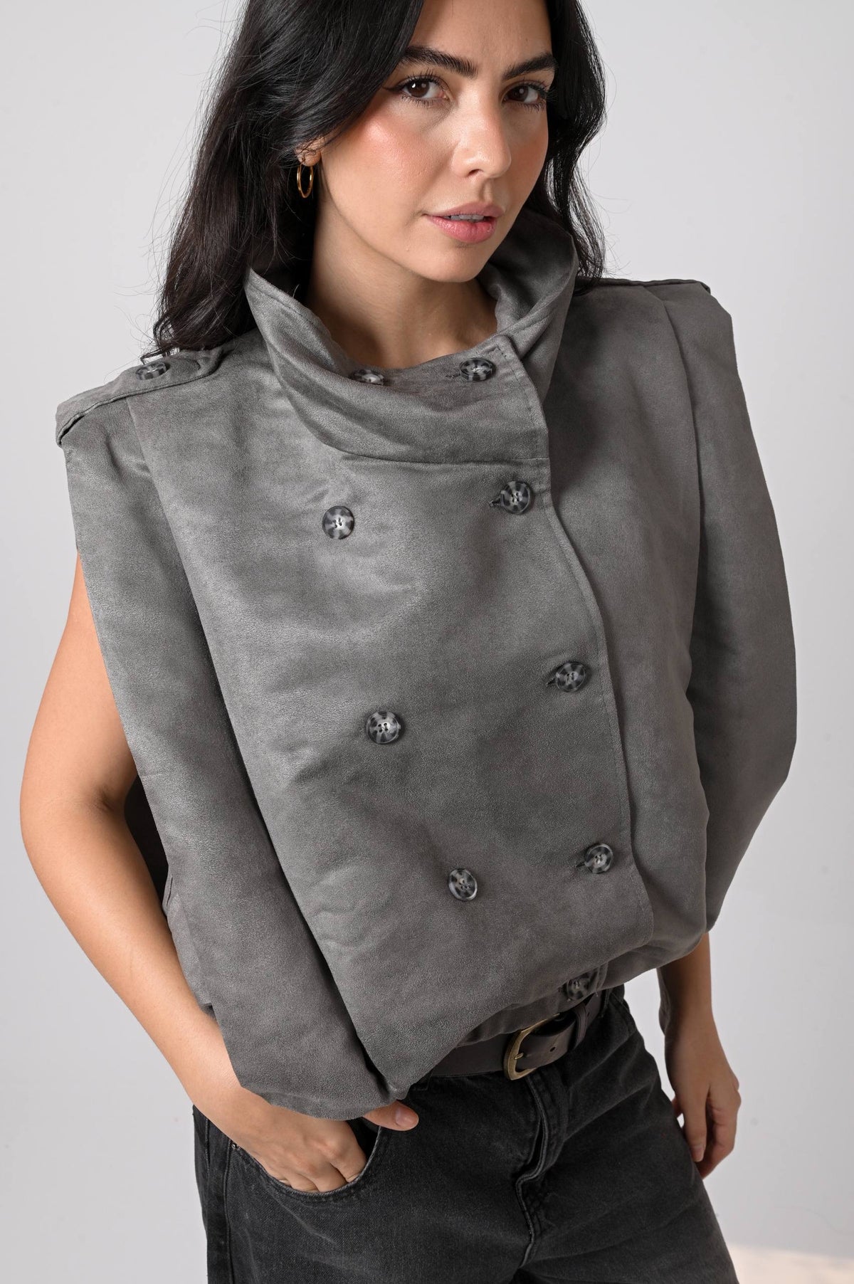 Gray Suede Button Vest