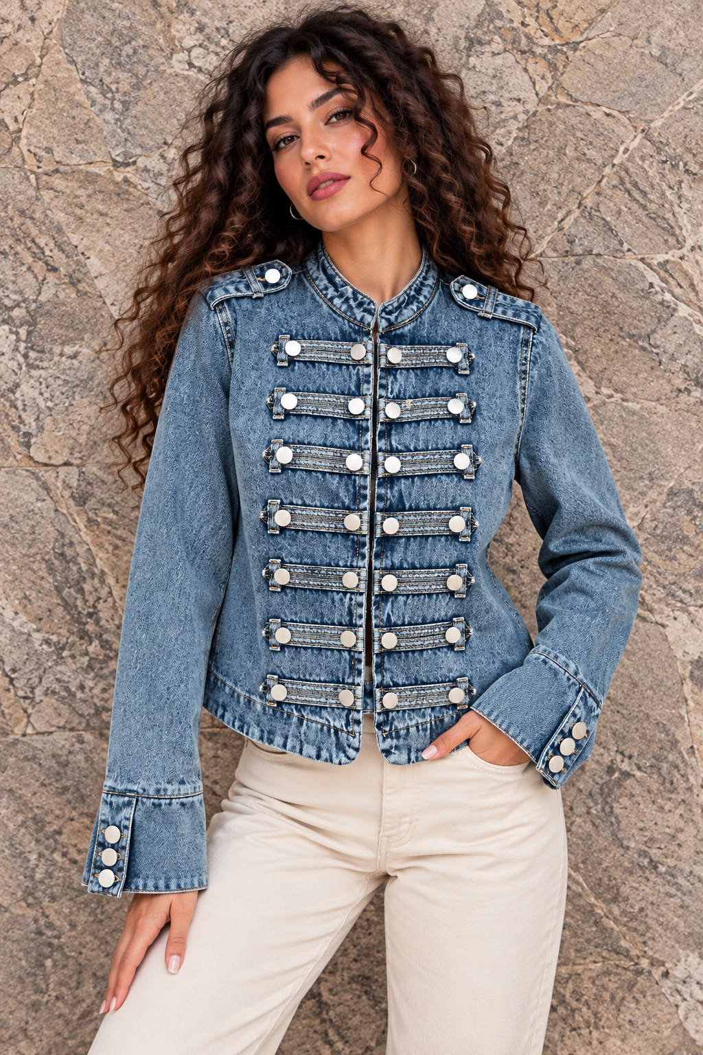 Blue Washed Denim Military Jacket