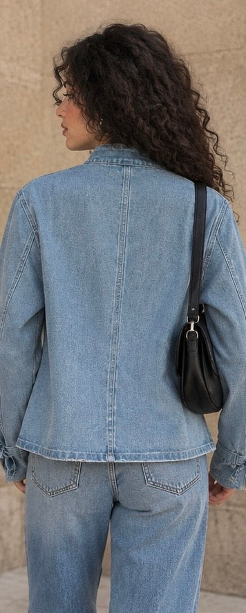Velora Military Denim Jacket – Light Blue