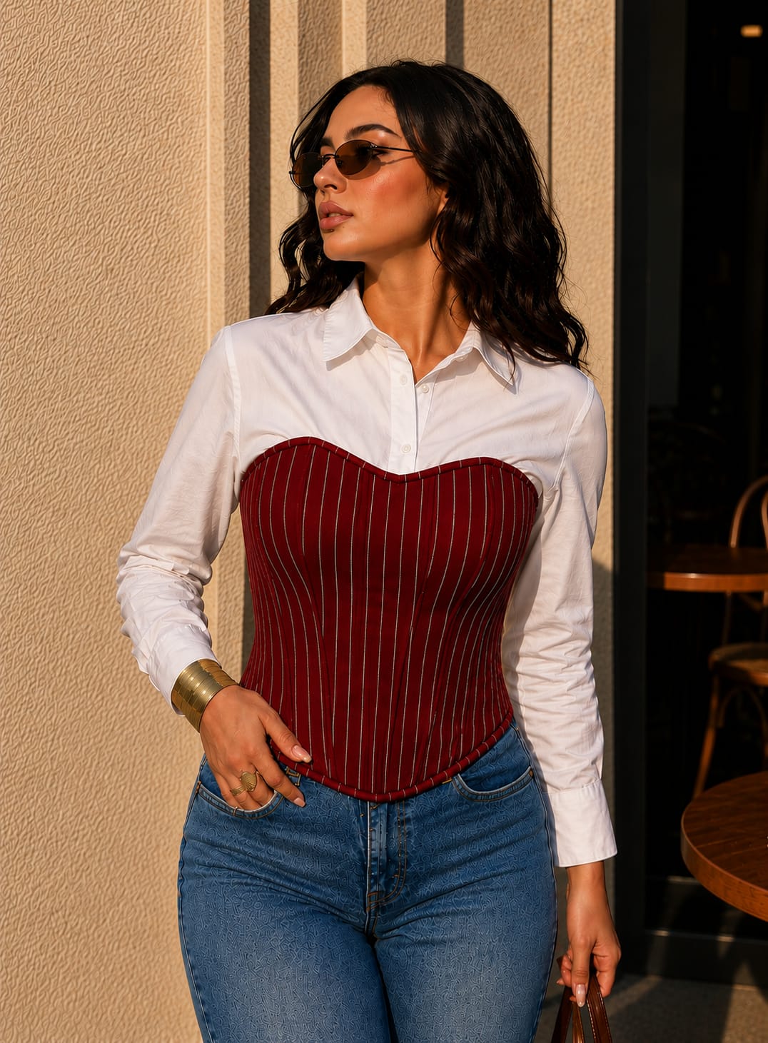 Burgundy Pinstripe Corsage