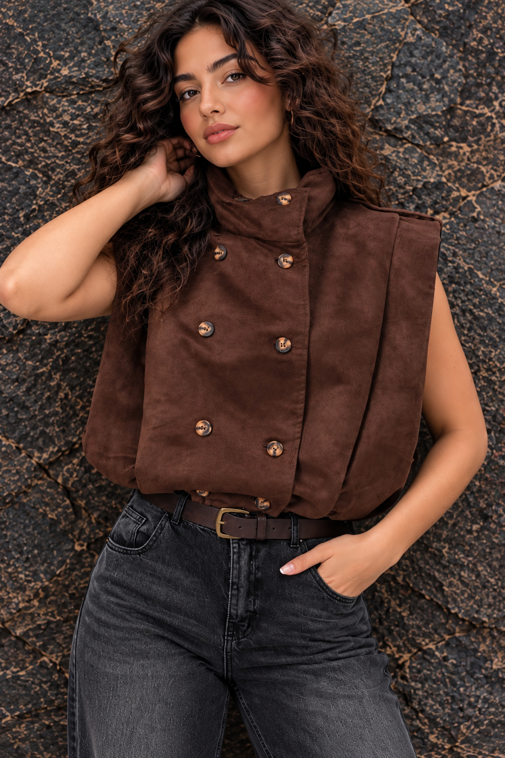 Brown Suede Button Vest