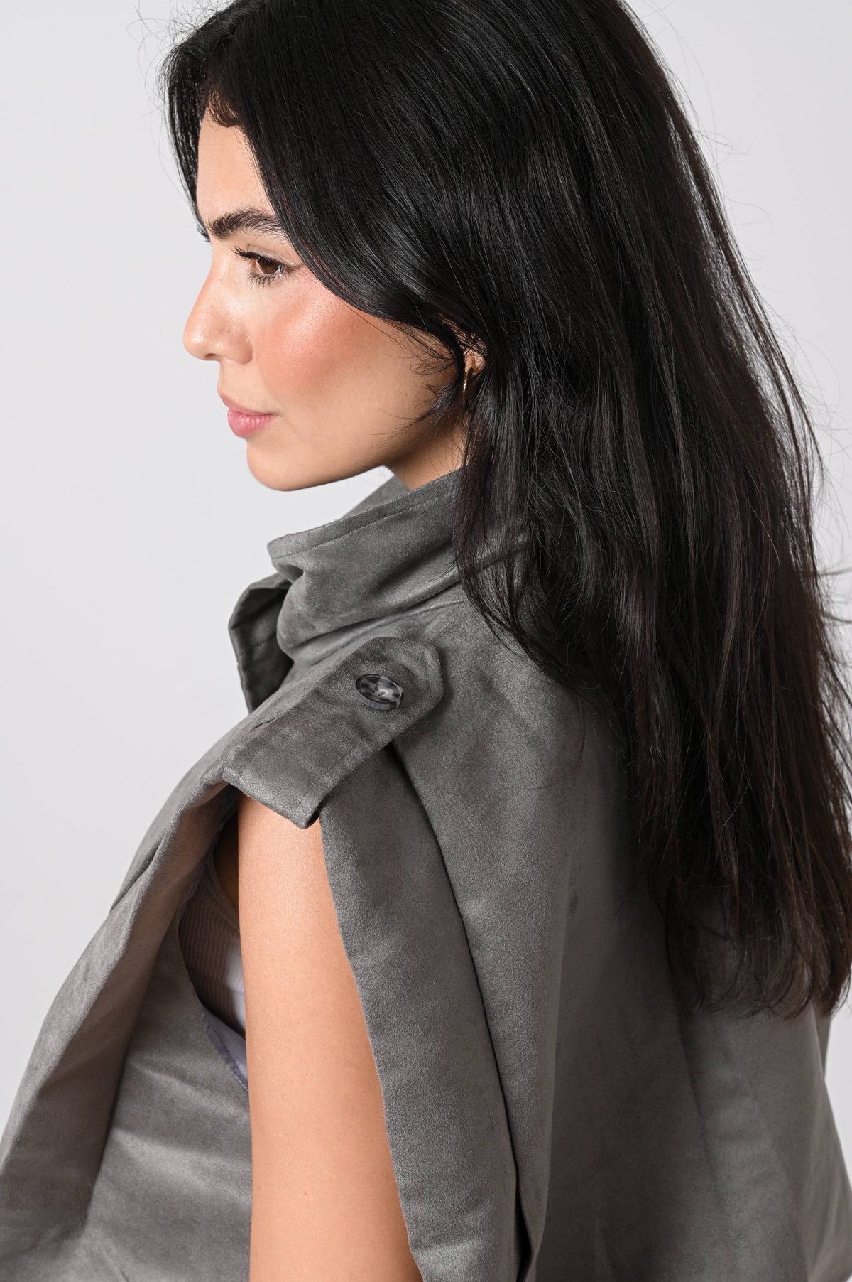 Gray Suede Button Vest