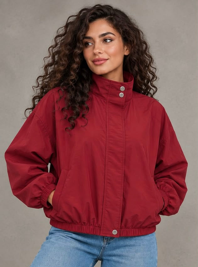 Cotton Parachute Oversized Jacket – Red