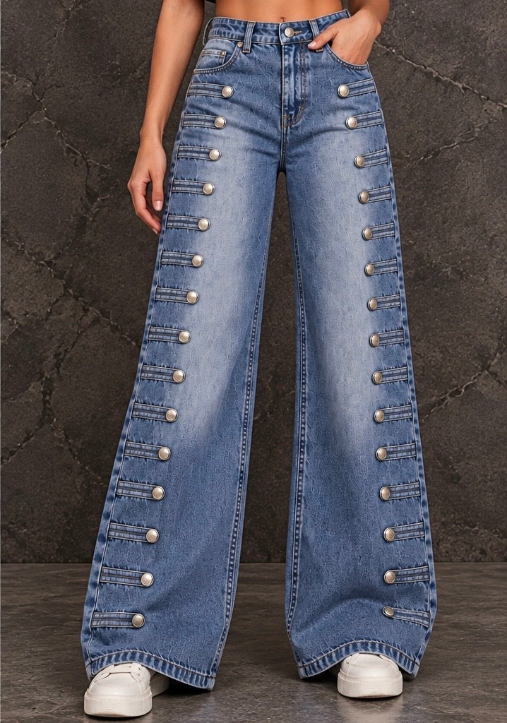 Light Blue Denim Wide-Leg Pants