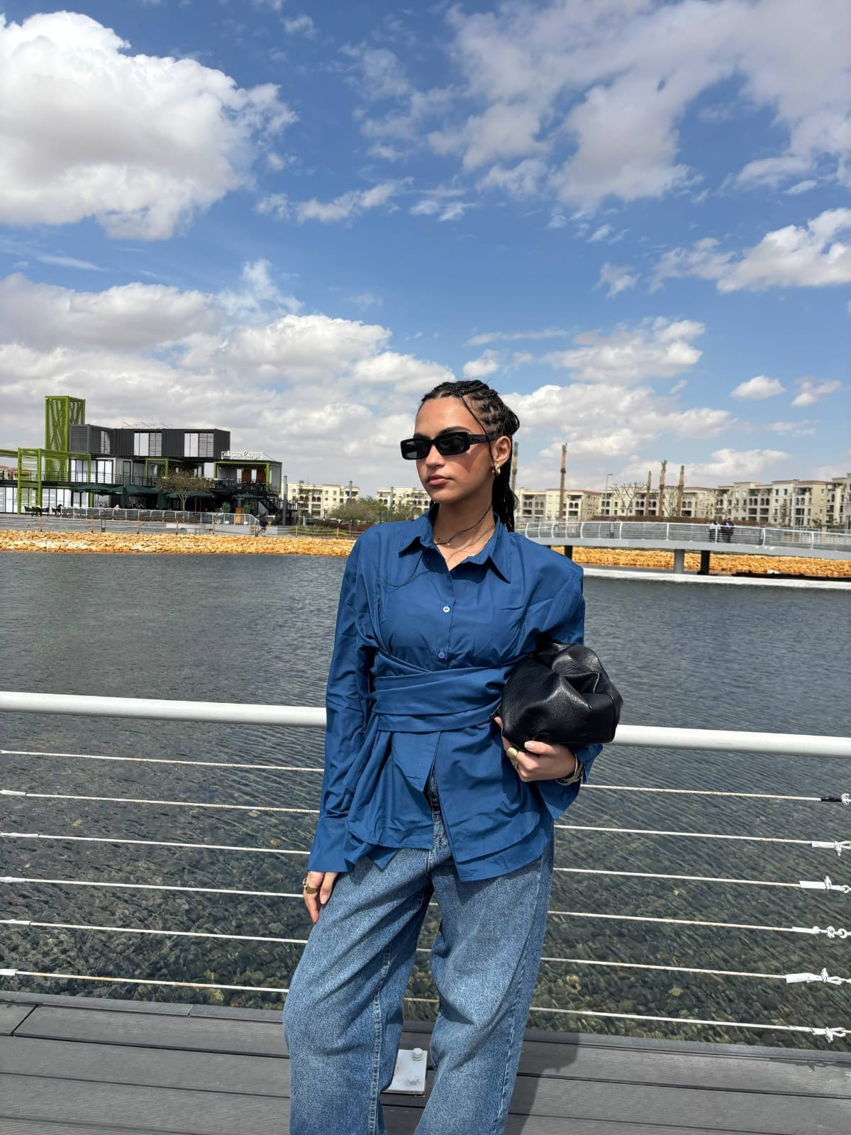 Blue Belted Poplin Shirt
