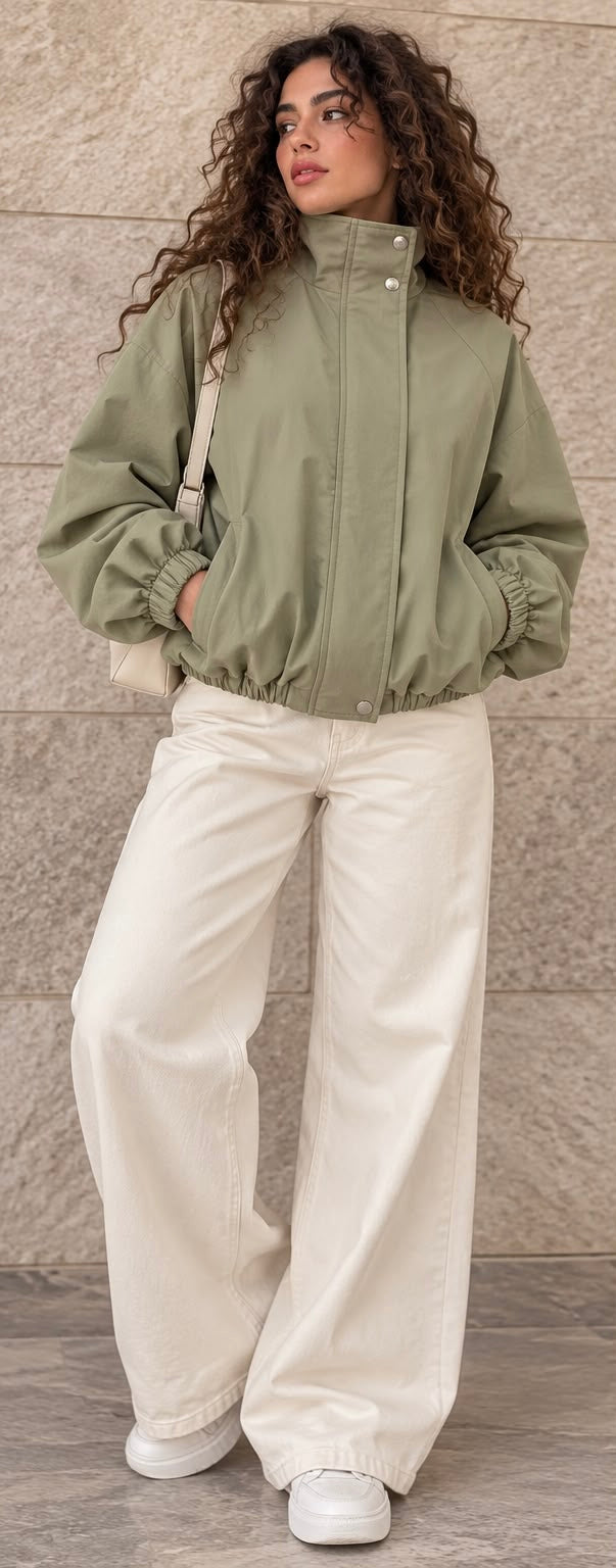 Cotton Parachute Oversized Jacket – Sage Green