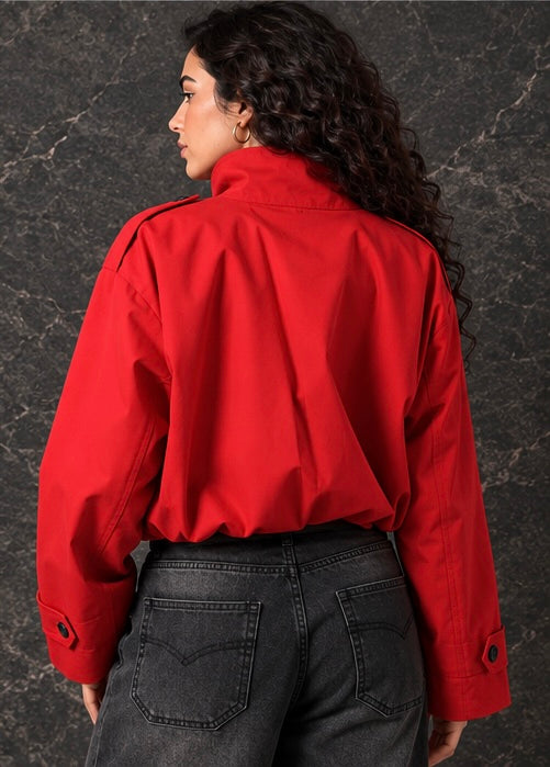 Red Double-Breasted Bomber Jacket