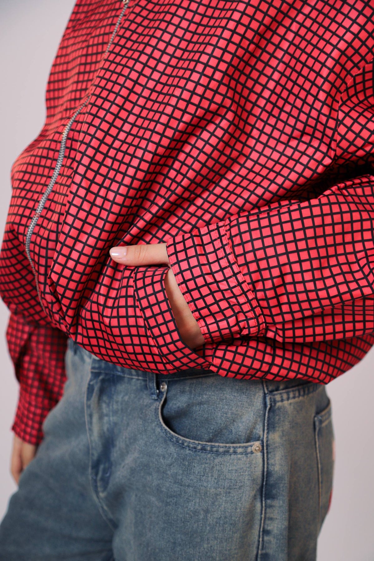 Red Checkered Bomber Jacket