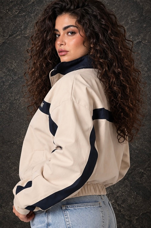 Beige & Navy Contrast Stripe Jacket