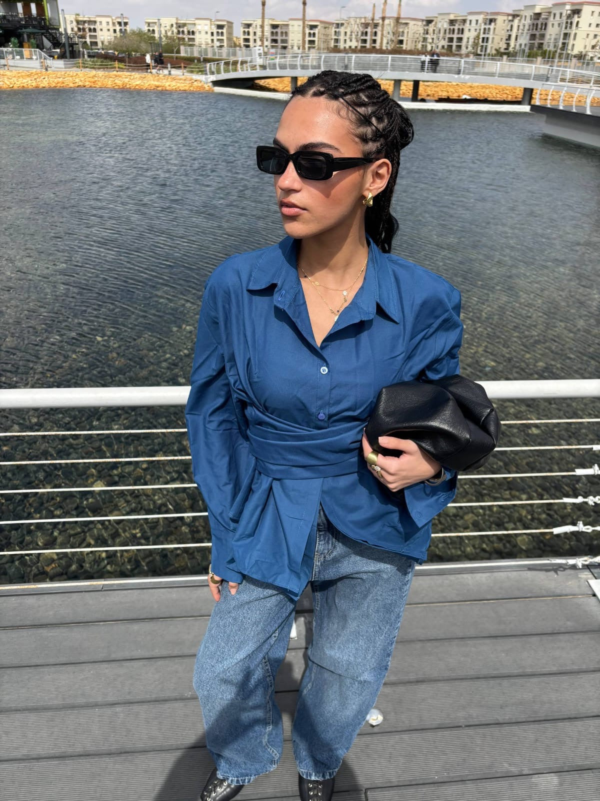 Blue Belted Poplin Shirt