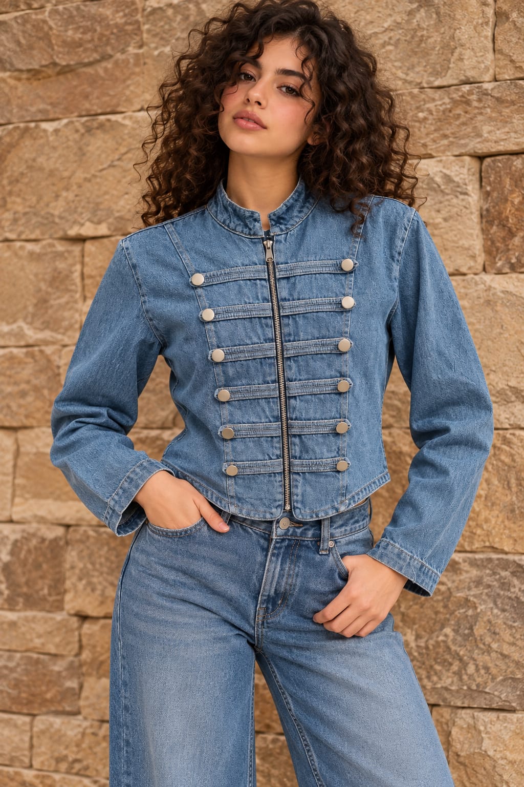 Medium Blue Denim Double-Button Jacket