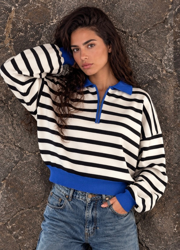 Blue Collar Striped Knit Sweater