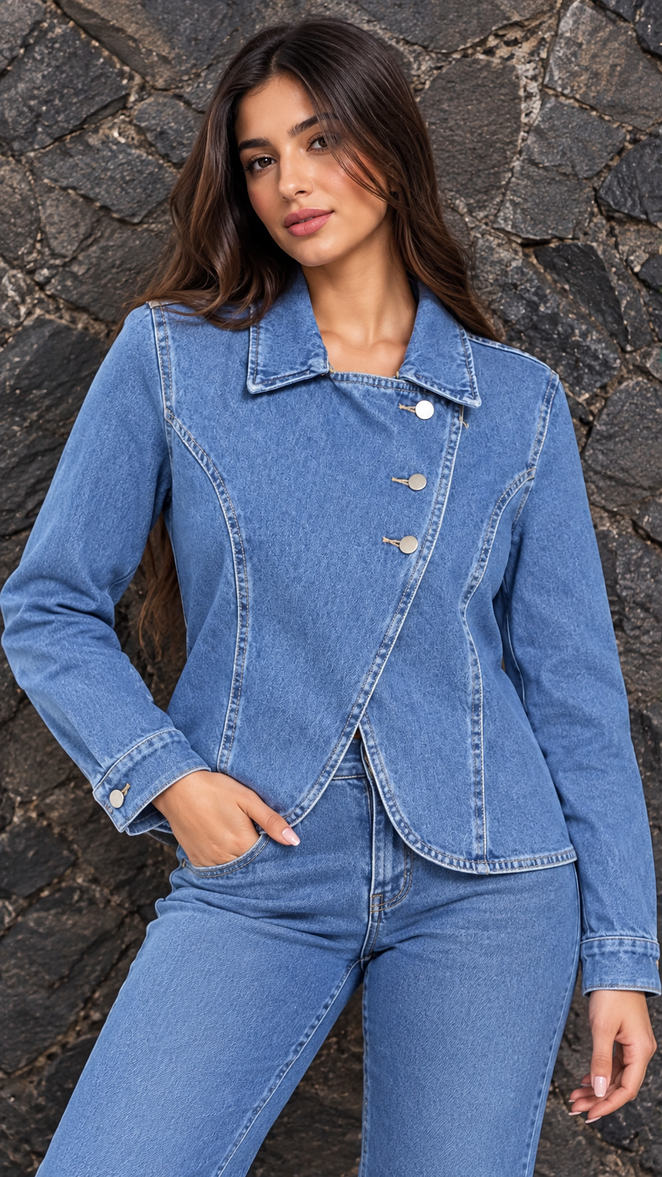 Light Blue Denim Asymmetric Jacket