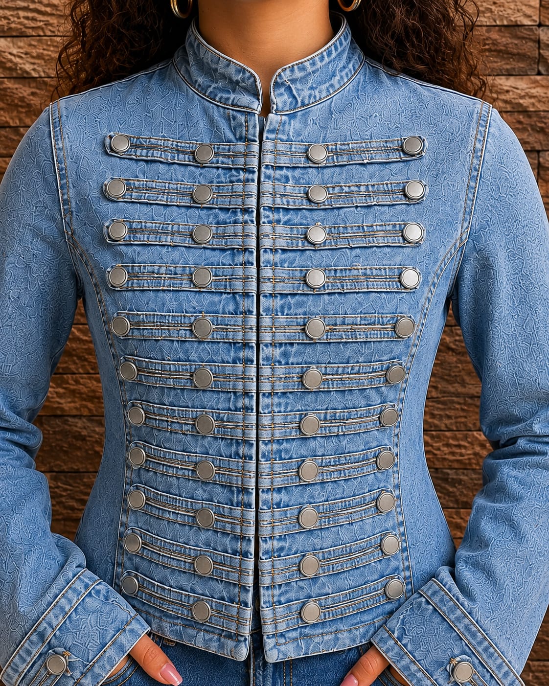 Blue Navy Denim Military Button Jacket
