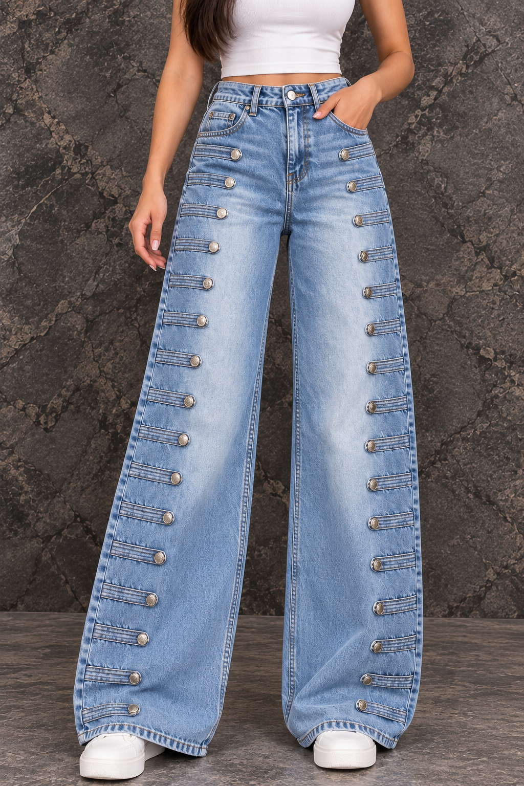 Light Blue Denim Wide-Leg Pants